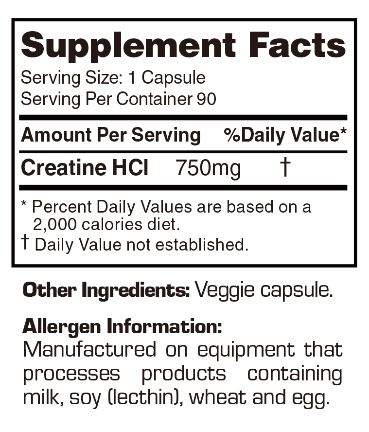 Creatine HCL 750mg 90Capsules