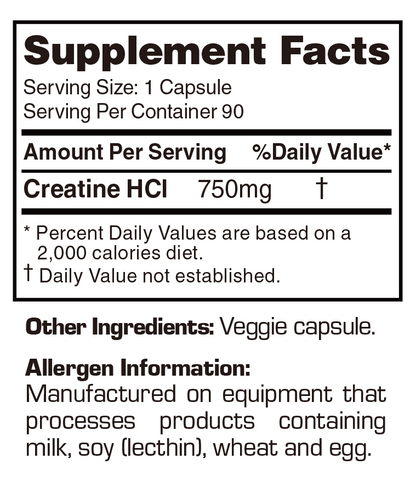 Creatine HCL 750mg 90Capsules